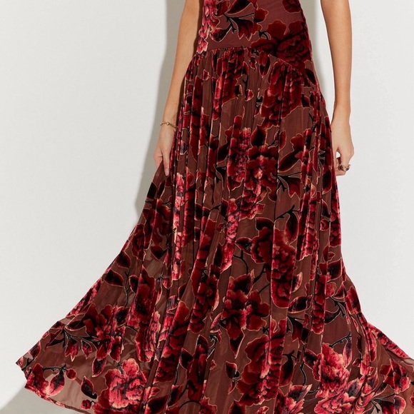 Hutch Dresses & Skirts - Red Floral Velvet Maxi Skirt